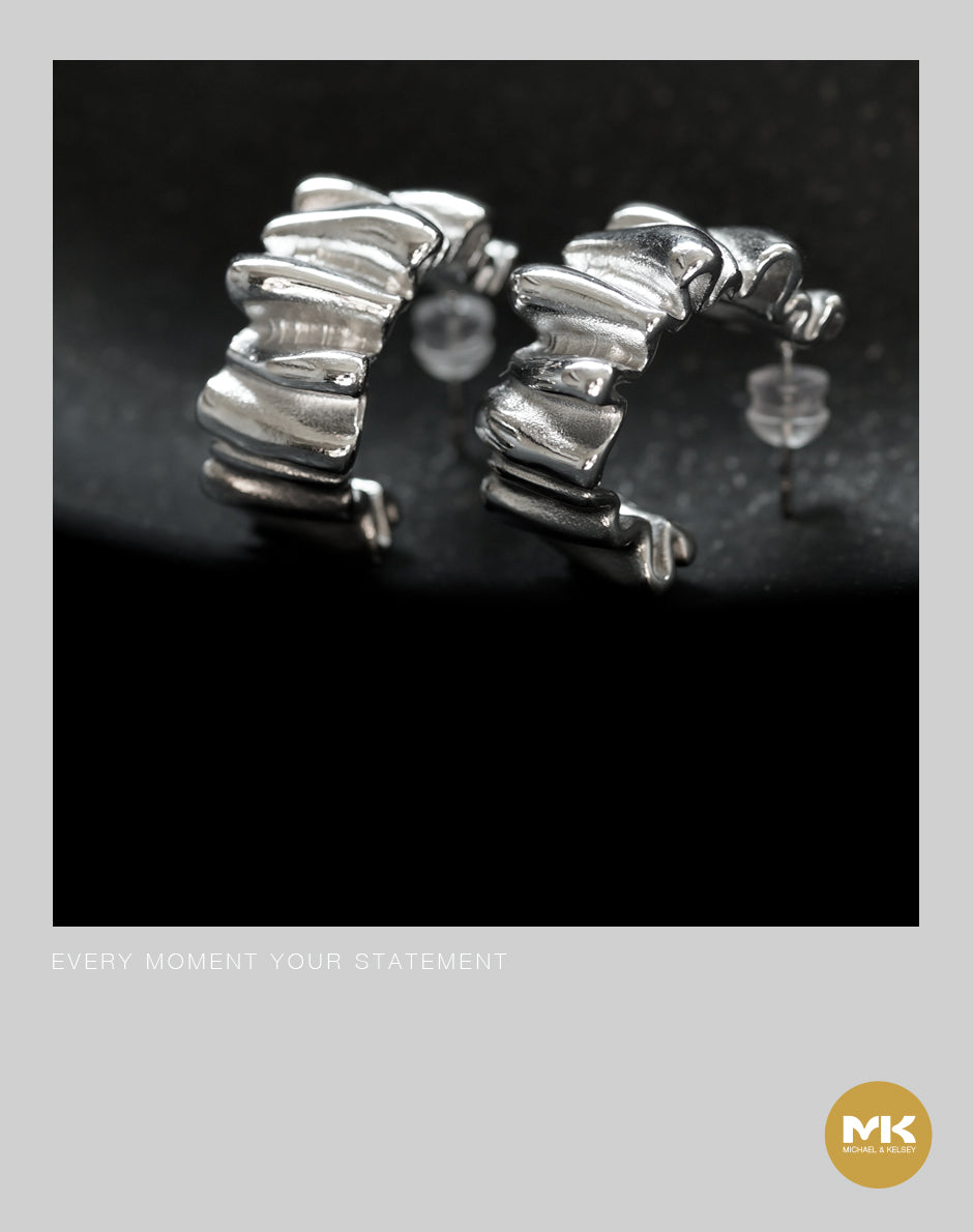 不規則波浪型耳環（銀）