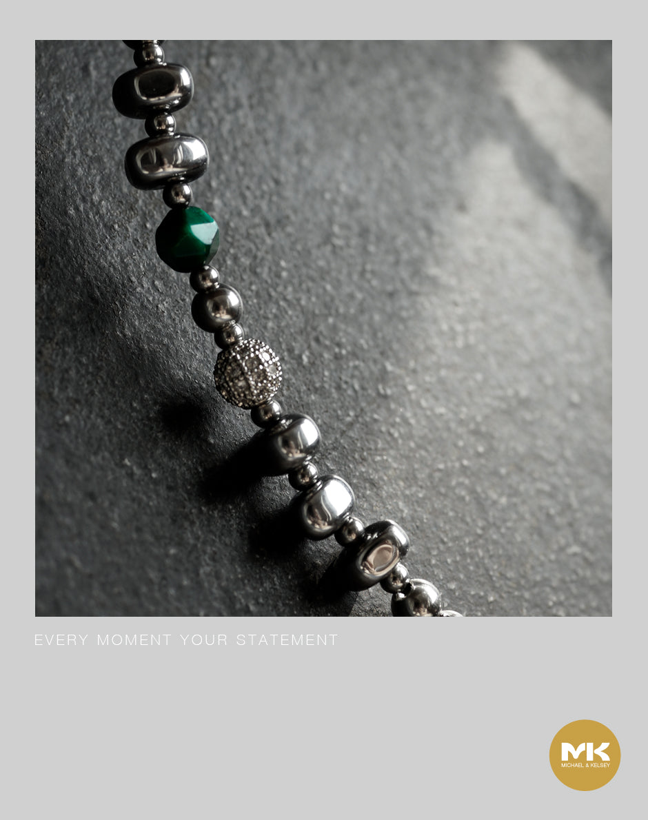 淬煉大地｜綠天然石不規則珠鈦鋼鍊