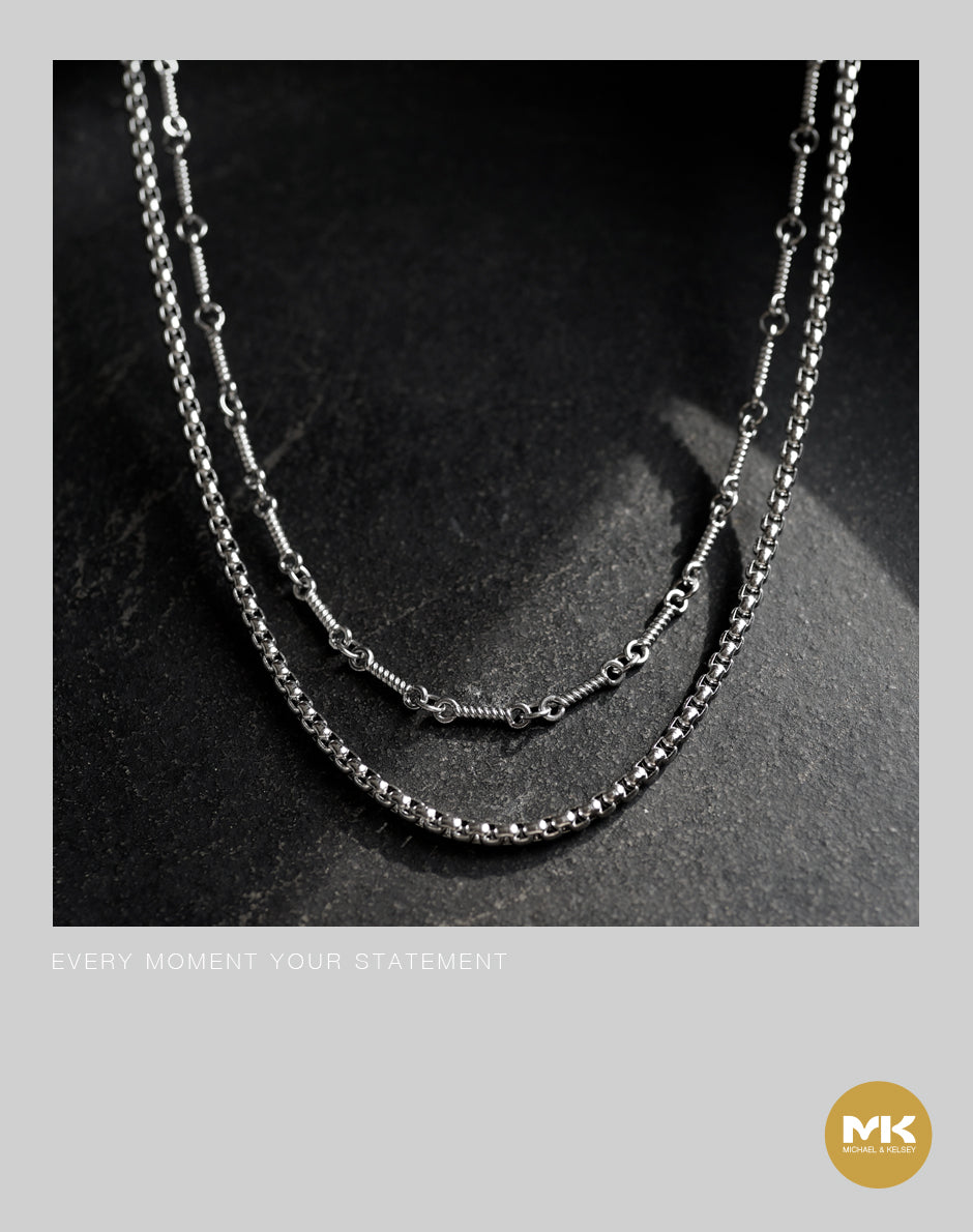 暗黑歌德｜銀色麻繩鈦鋼雙鍊