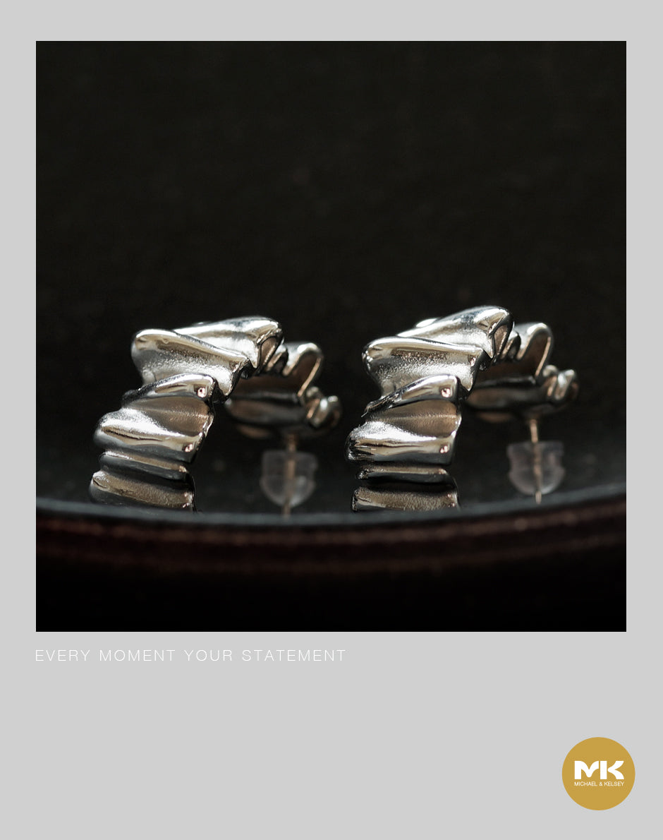 不規則波浪型耳環（銀）