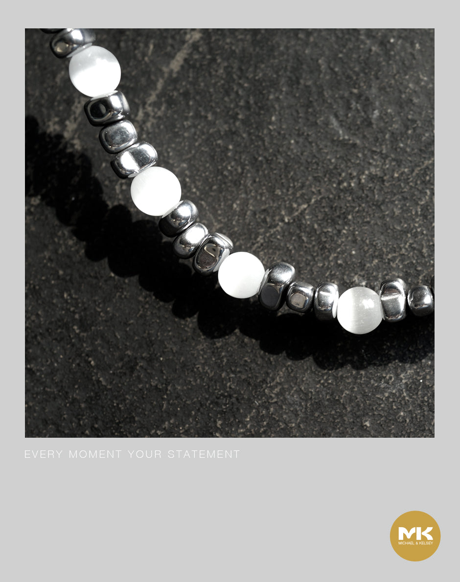 璀璨巴洛克｜銀白珍珠鈦鋼項鍊