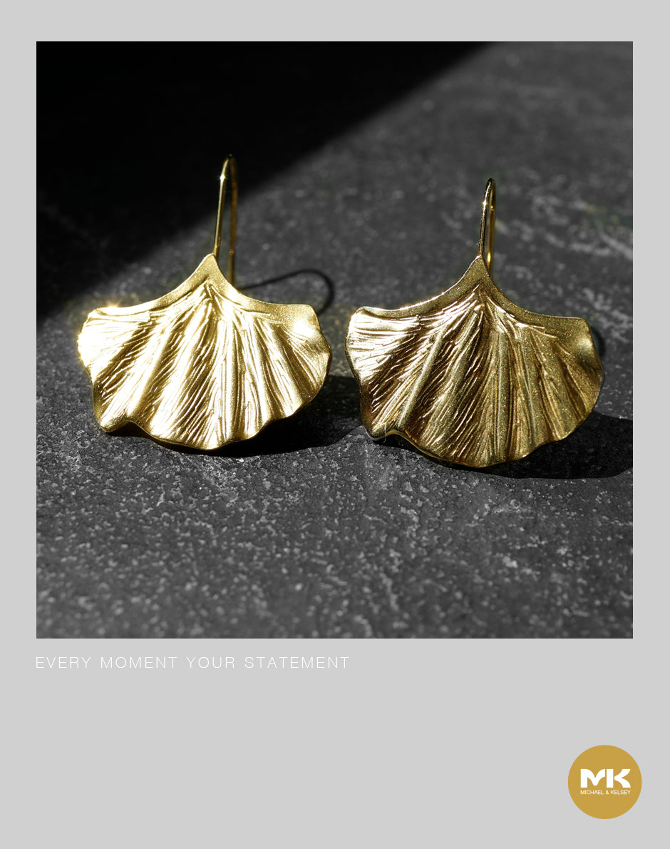 18K鍍金銀杏耳環（金）