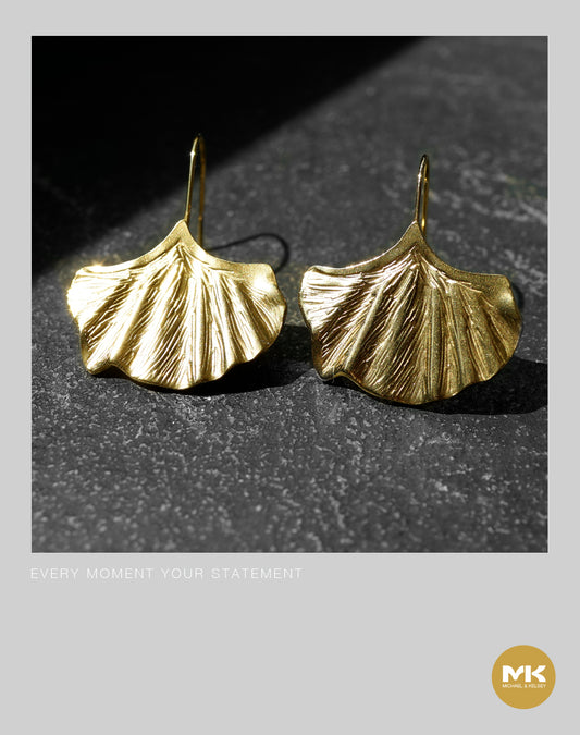 18K鍍金銀杏耳環（金）