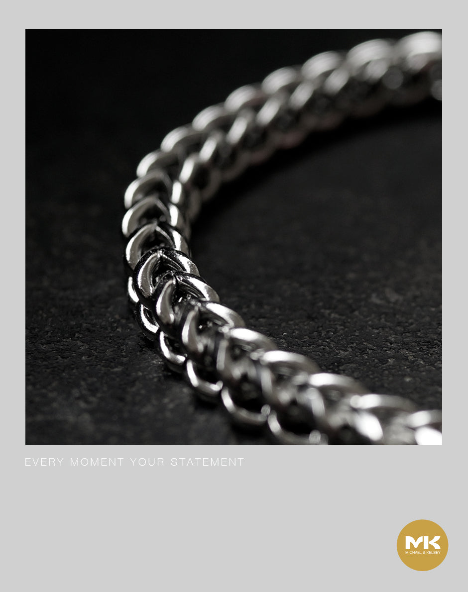 暗夜歌德｜銀色立體編織手鏈