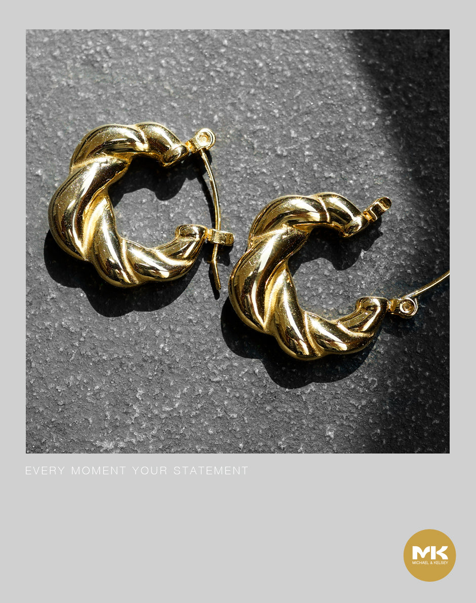 麻花環型耳環（金）