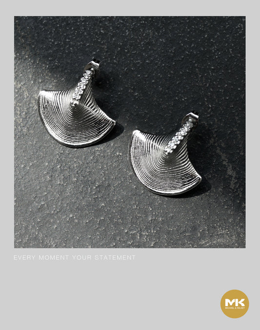 扇貝型鑲鑽耳環（銀）