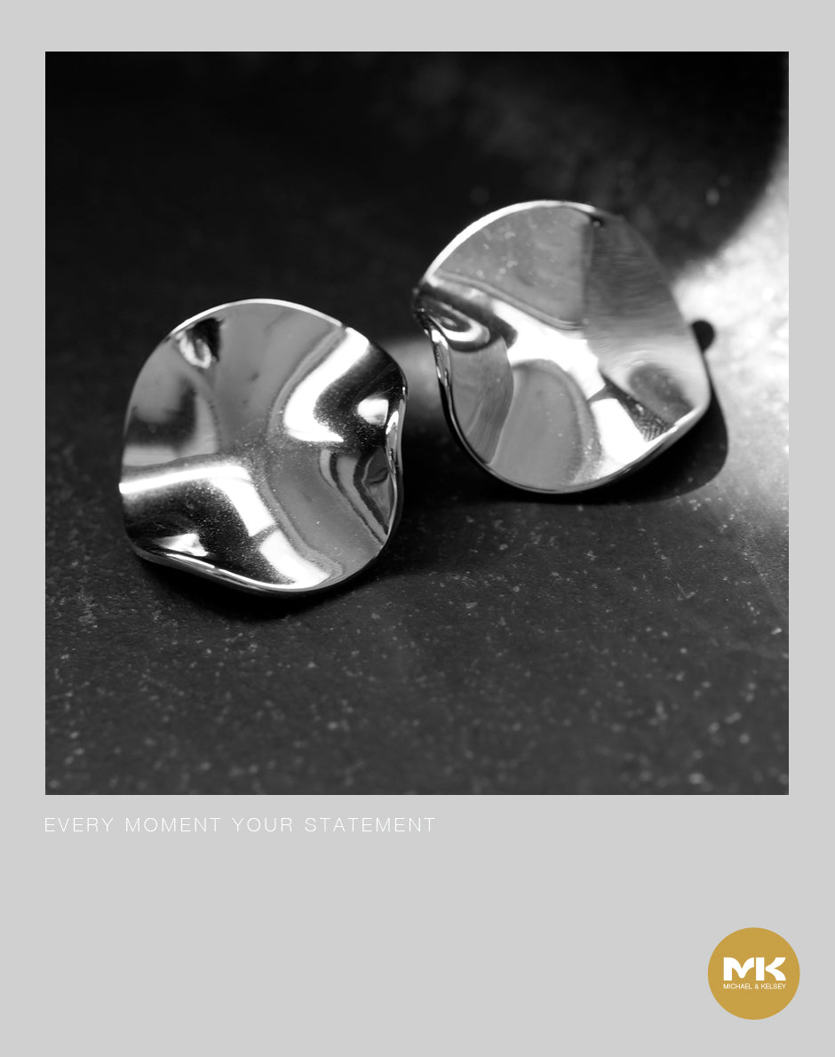 荷葉曲面型耳環（銀）