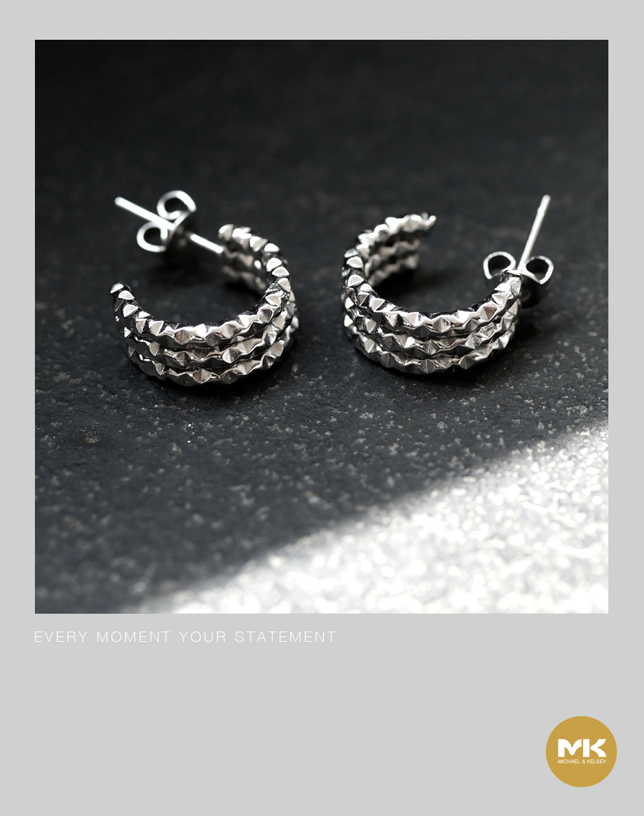 菱格鑽型耳環（銀）