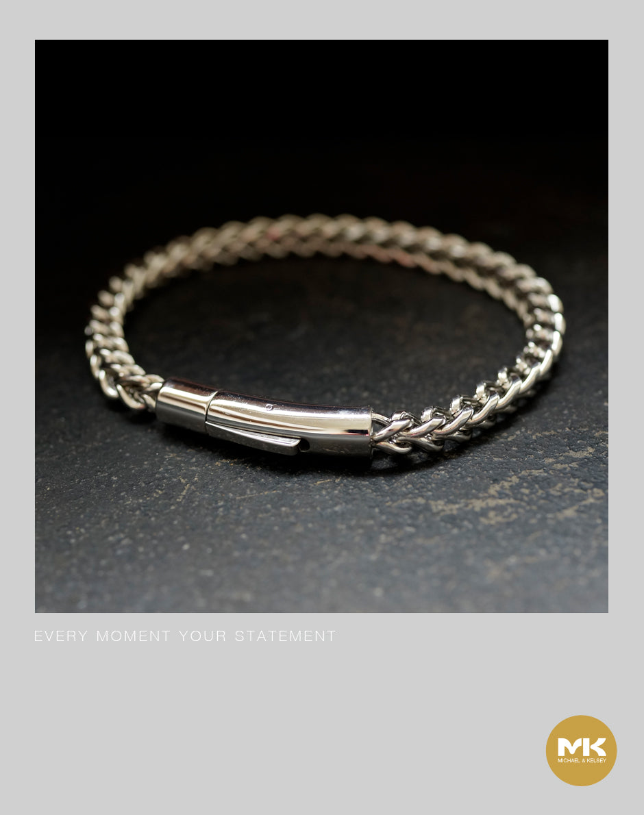 暗夜歌德｜銀色立體編織手鏈