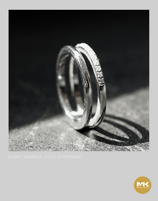 雙環鑲鑽戒指（銀）