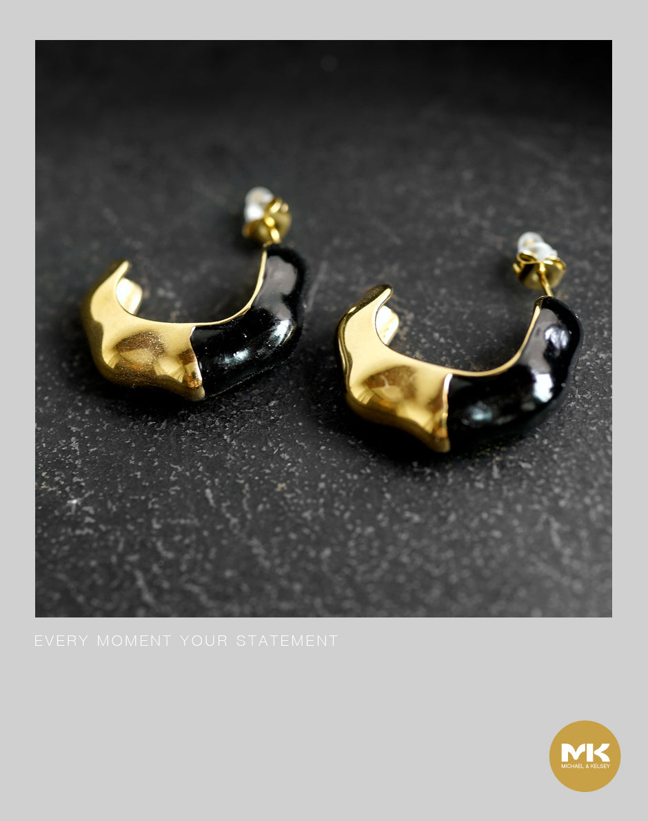 璀璨巴洛克｜竹節環形雙色耳環