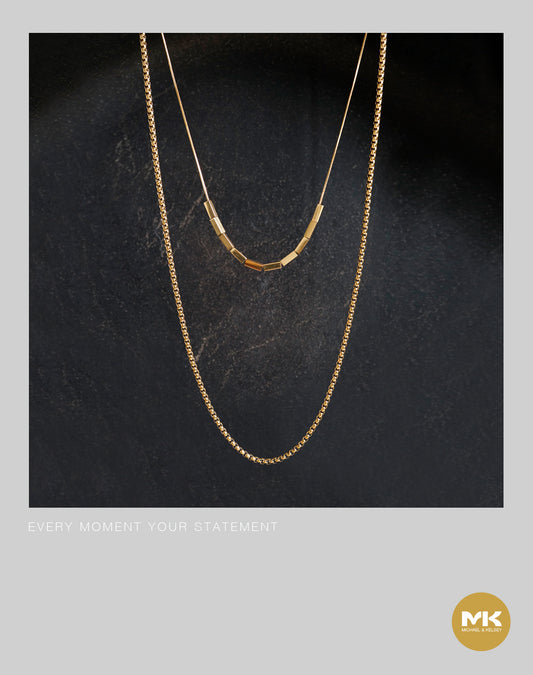 璀璨巴洛克｜18K鍍金長方塊項鍊（雙鍊）