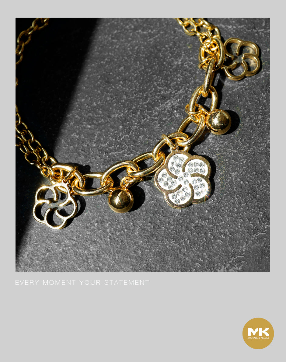 梅花鑲鑽型手鍊（金）