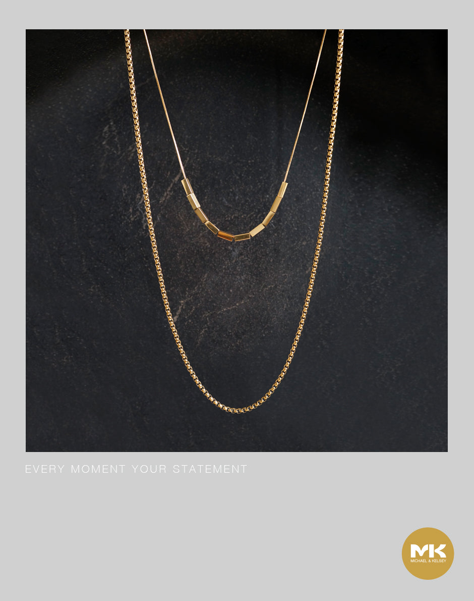 璀璨巴洛克｜18K鍍金長方塊項鍊（雙鍊）