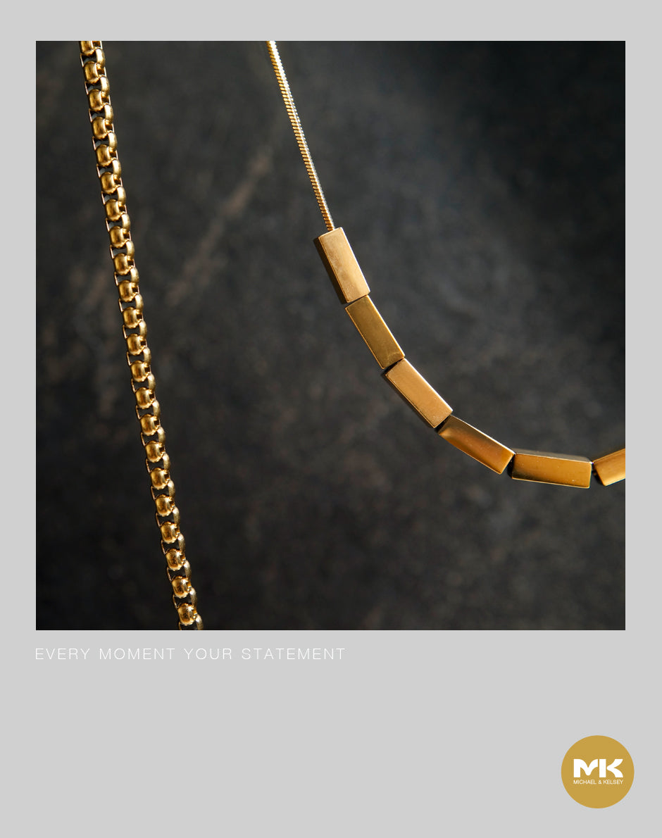 璀璨巴洛克｜18K鍍金長方塊項鍊（雙鍊）