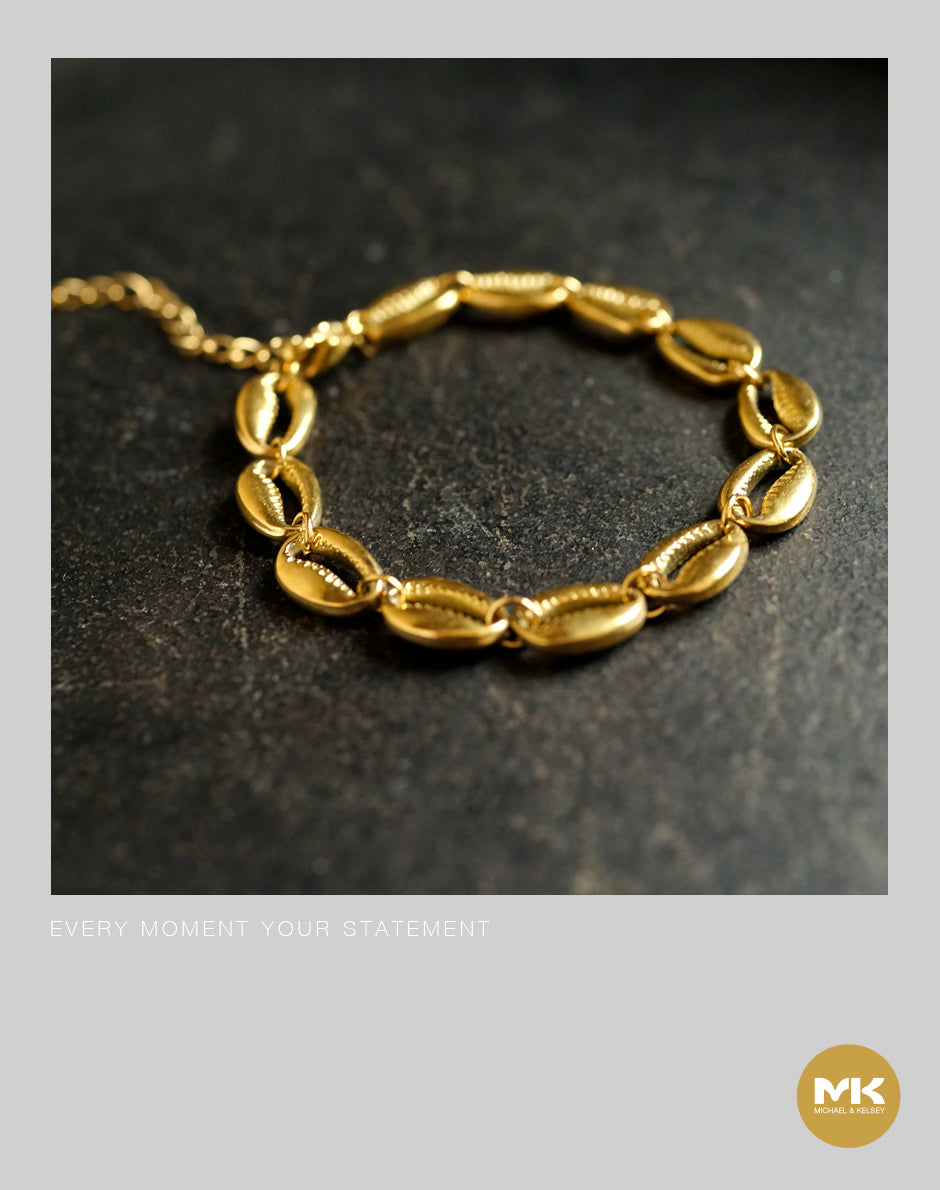 淬煉大地｜18K鍍金貝殼串珠型手鍊