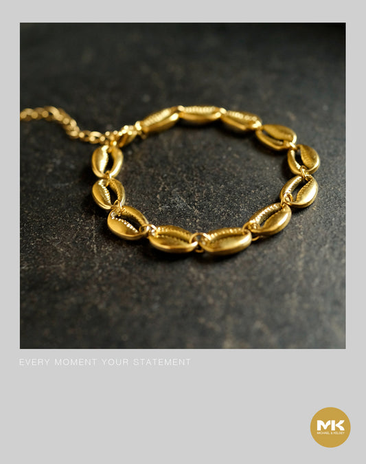 淬煉大地｜18K鍍金貝殼串珠型手鍊