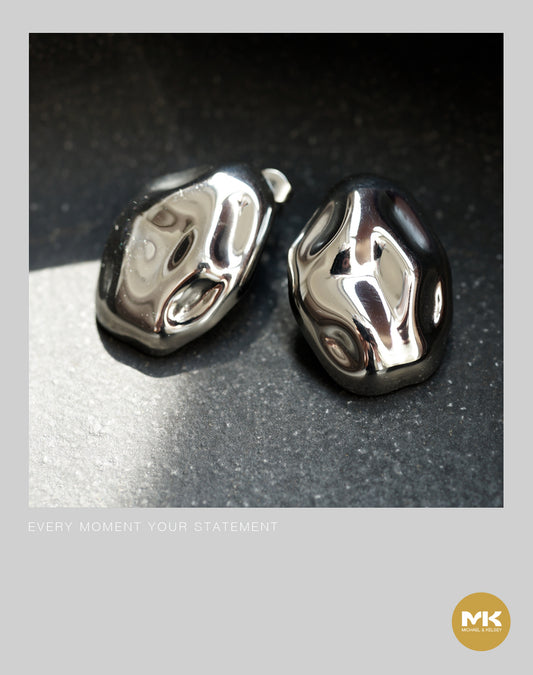 隕石橢圓型耳環（銀）