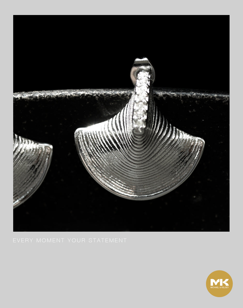 扇貝型鑲鑽耳環（銀）