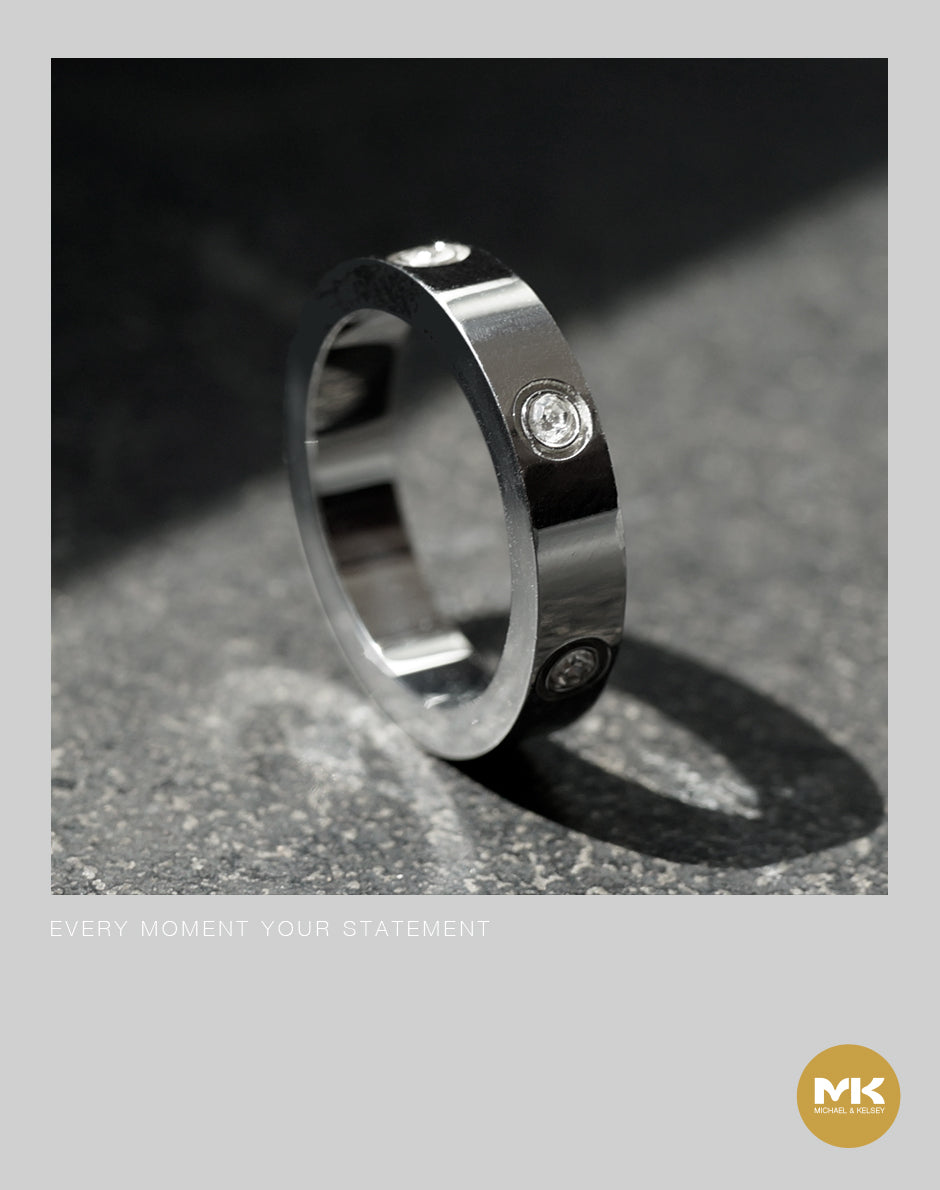 極簡輕奢鑲鑽戒指（銀）