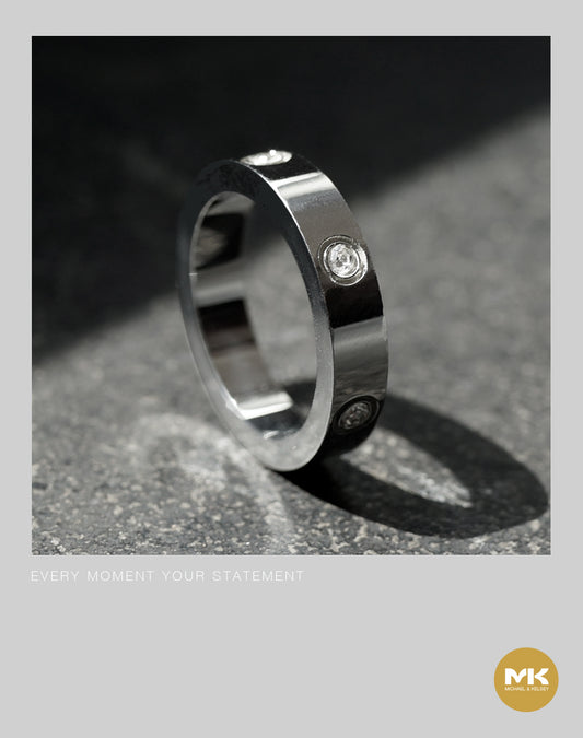 極簡輕奢鑲鑽戒指（銀）