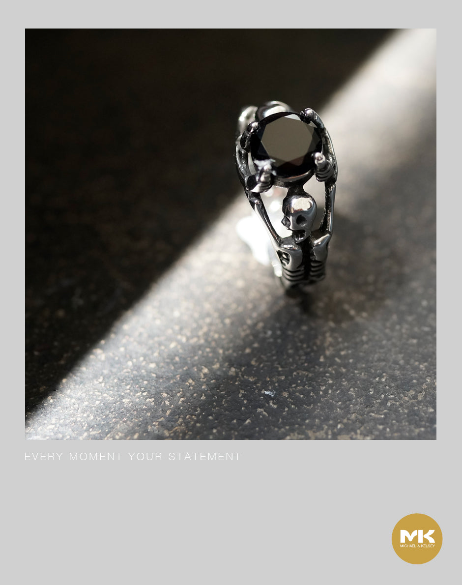 歌德復古鋯石鑽骷髏身戒指