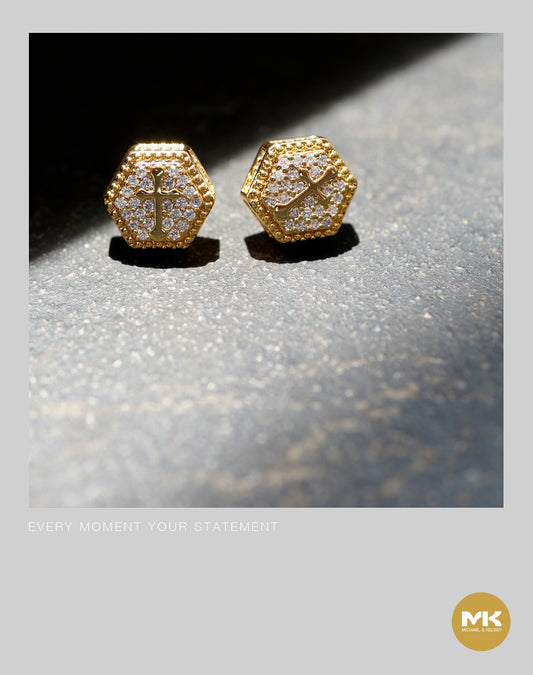 巴洛克鈦鋼金鑲鋯石耳環